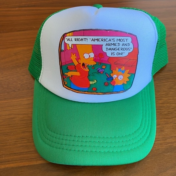 Retro Y2K Unisex The Simpson Americas Most Armed and Dangerous Trucker Hat - Picture 2 of 4